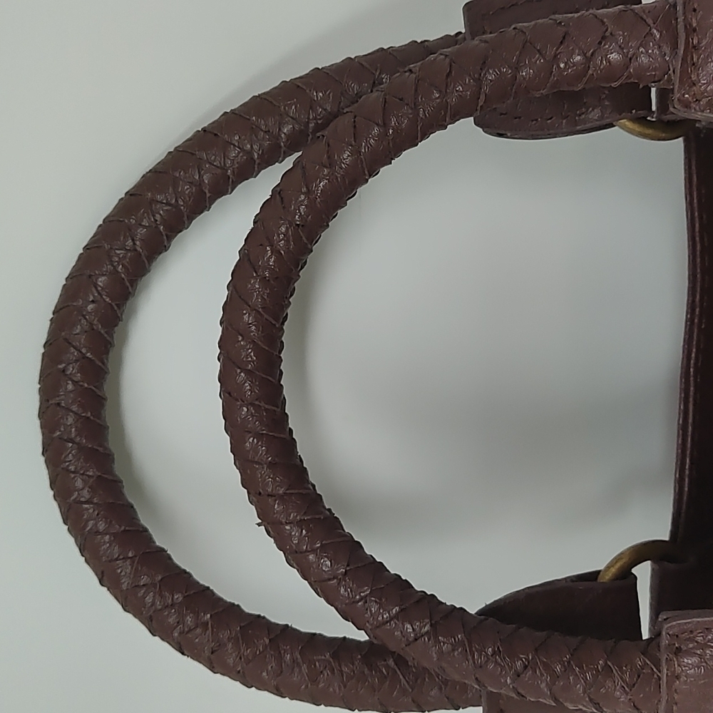 Leather and Fabric Plaid Bucket Bag - Picture 6 of 8